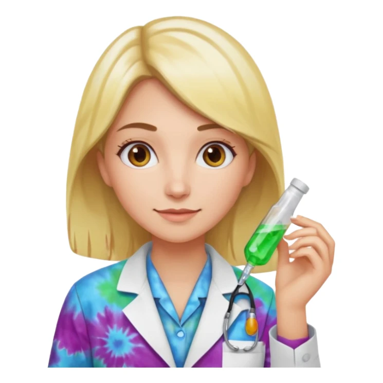 Female pharmacist with tie dye lab coat sticker
