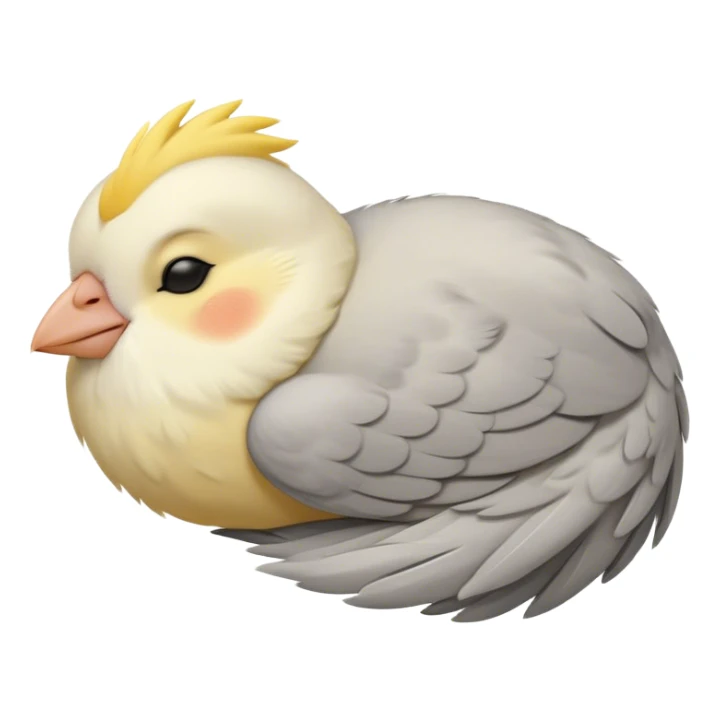 Meme-Worthy Cute Sleeping Cockatiel Portrait Emoji, Head resting peacefully with a contented smile, showcasing a delicate, slender build and a luxuriously soft grey fur with gentle yellow accents, eyes shut in a serene nap, Simplified yet hilariously adorable features, highly detailed, glowing with a soft, drowsy light, high shine, relaxed and utterly lovable, stylized with an air of playful laziness, bright and heartwarming, soft glowing outline, capturing the essence of a comically sleepy cockatiel, so meme-worthy it feels like it could instantly become the next viral sensation of adorable slumber! sticker