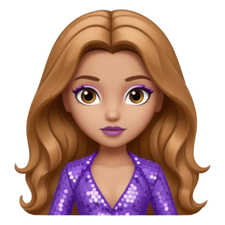 Yasmin from Bratz with long light brown hair and lavender sequin outfit sticker