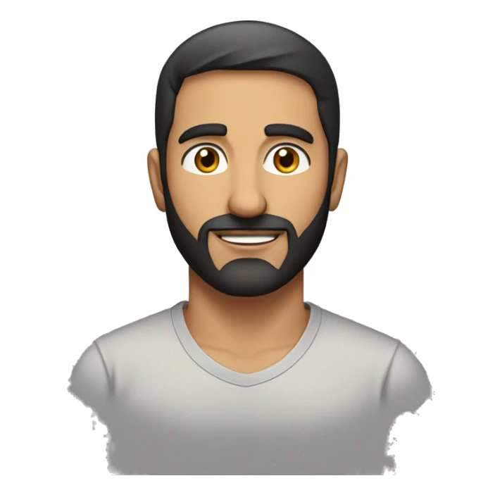 A head and shoulders shot of a 37 year old Middle Eastern man, with short black hair, with beard facial hair,   with brown eyes wearing a t-shirt. sticker