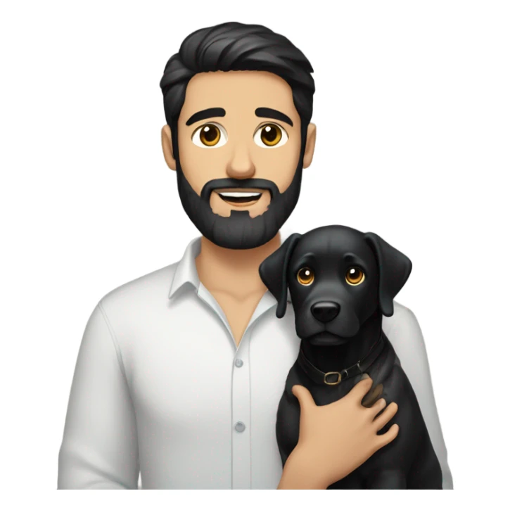 beard man black hair blue eyes holding black Labrador  sticker