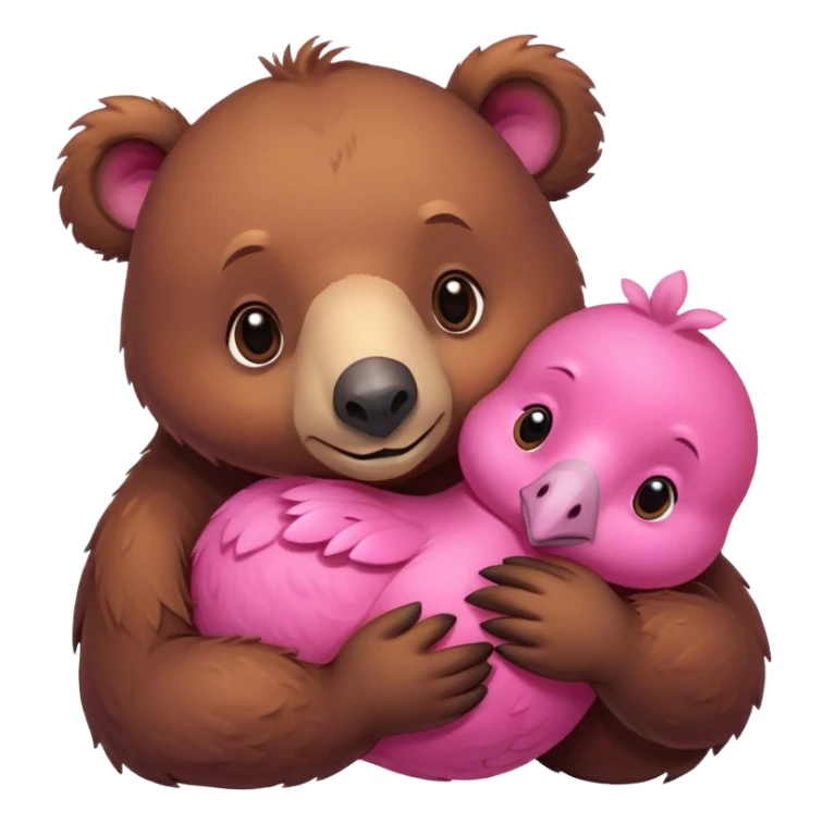 A cute brown bear and a pink dodo closely snuggled together sticker