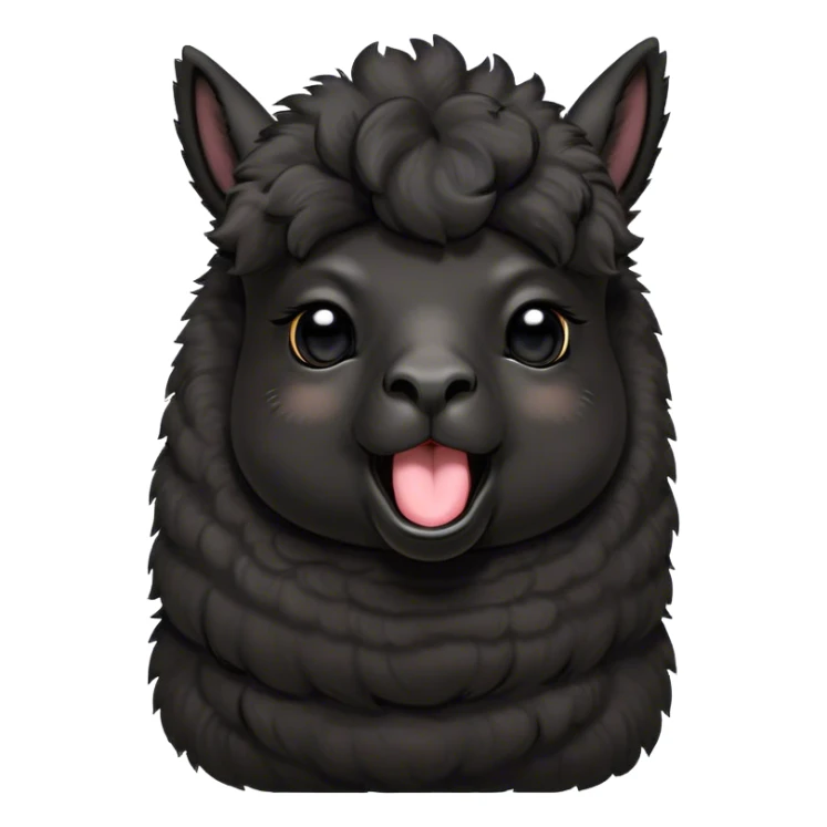 Cinematic Cute Yawning Black Alpaca Portrait Emoji, Head tilted slightly with a dramatic, wide-open yawn, showcasing a soft, plush jet-black fleece with gently drooping ears, round dark eyes barely open in drowsy contentment, Simplified yet irresistibly adorable features, highly detailed, glowing with a soft, cozy glow, high shine, relaxed yet expressive, stylized with a touch of whimsy, bright and endearing, soft glowing outline, capturing the essence of a sleepy yet affectionate alpaca, so drowsy it feels like it could stretch out of the screen and curl up for a nap! sticker