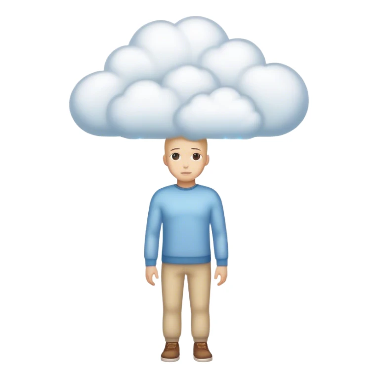 a full body person who head is replaced fully with a dream cloud sticker