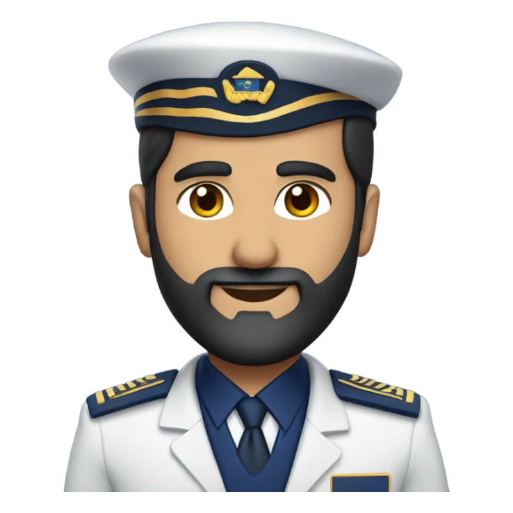 Male Persian Flight attendant with beard at United airlines navy blue uniform 2 epaulet stripes sticker
