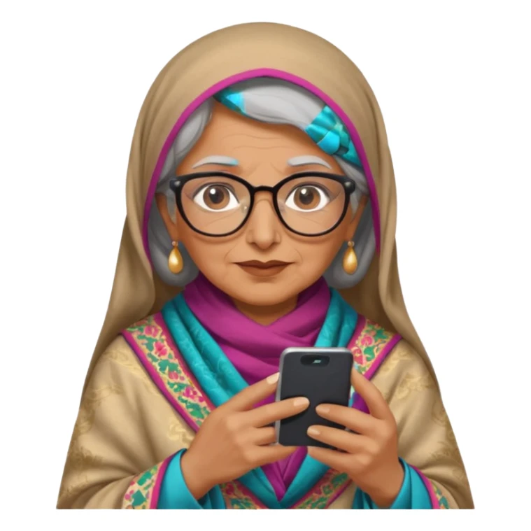 persian old woman Persian shawl with smartphone and glasses, half body sticker