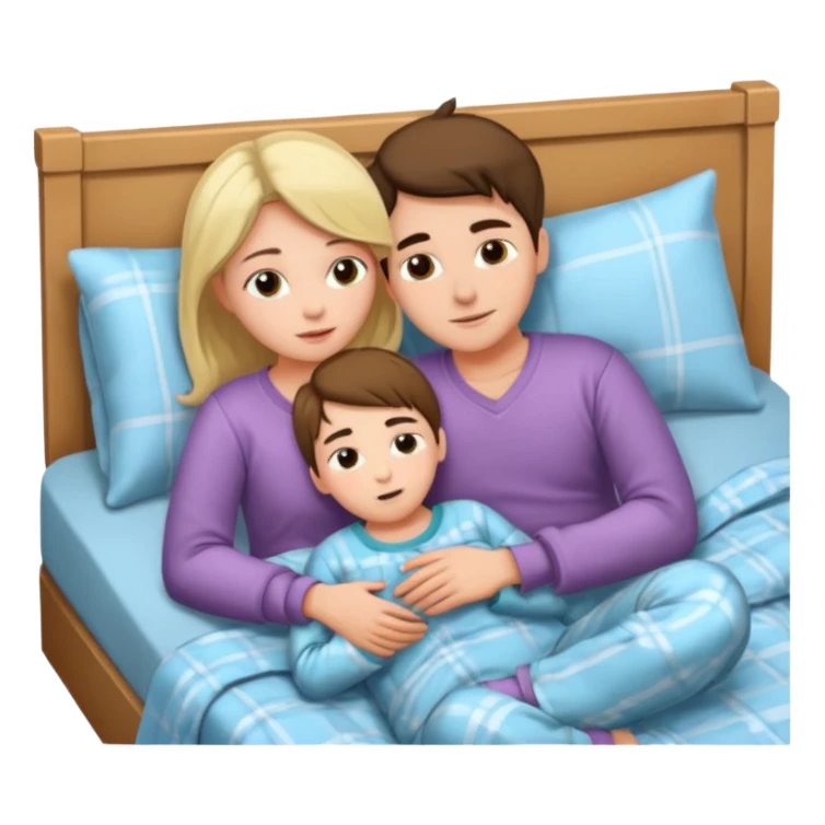 A woman and a young man are lying in bed and cuddling with each other. sticker