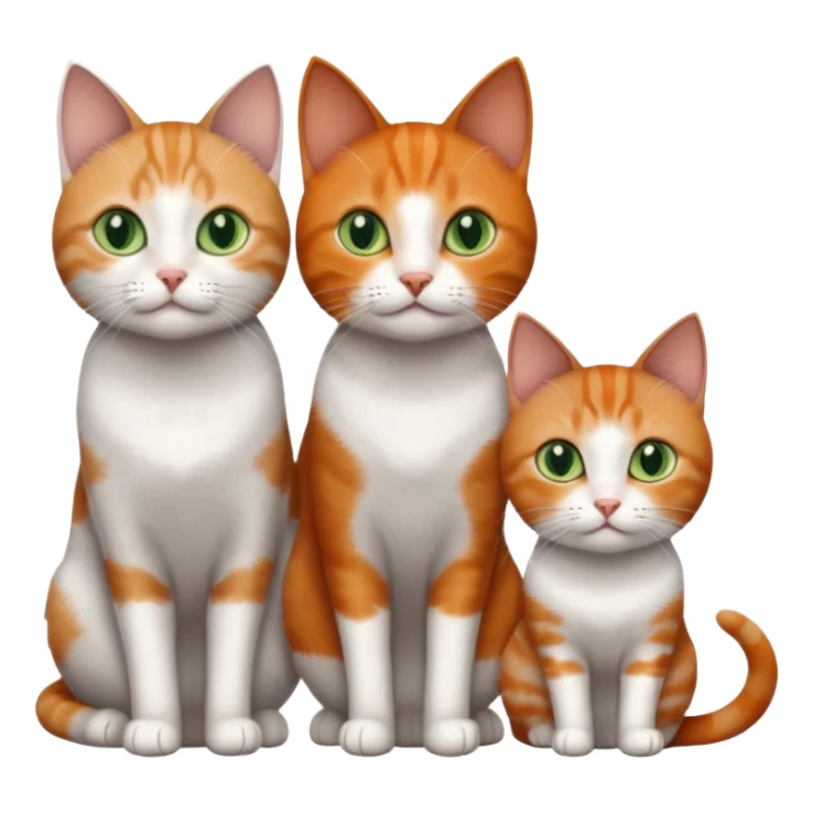 3 different coloured tiny short haired cats, including a dark grey and white cat with green eyes,and  a ginger and white with orange eyes and a brown tabby and white with hazel eyes sticker