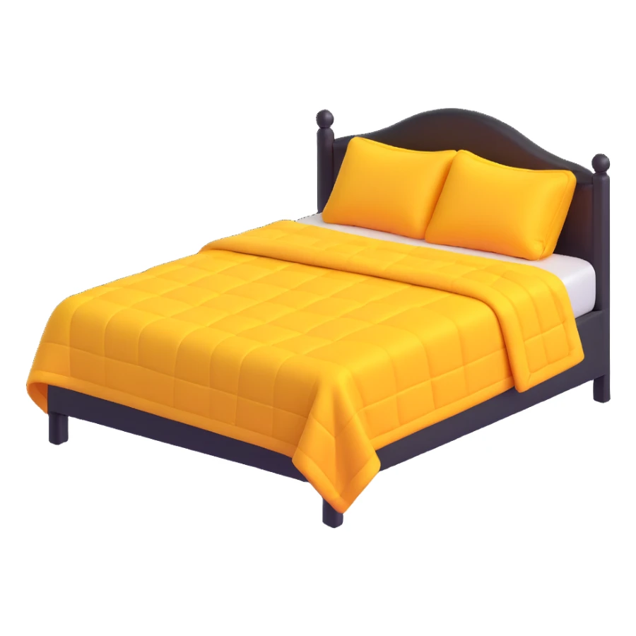 angled corner view of a king bed with a person completely hidden under a blanket, only the blanket visible, 3D emoji style sticker