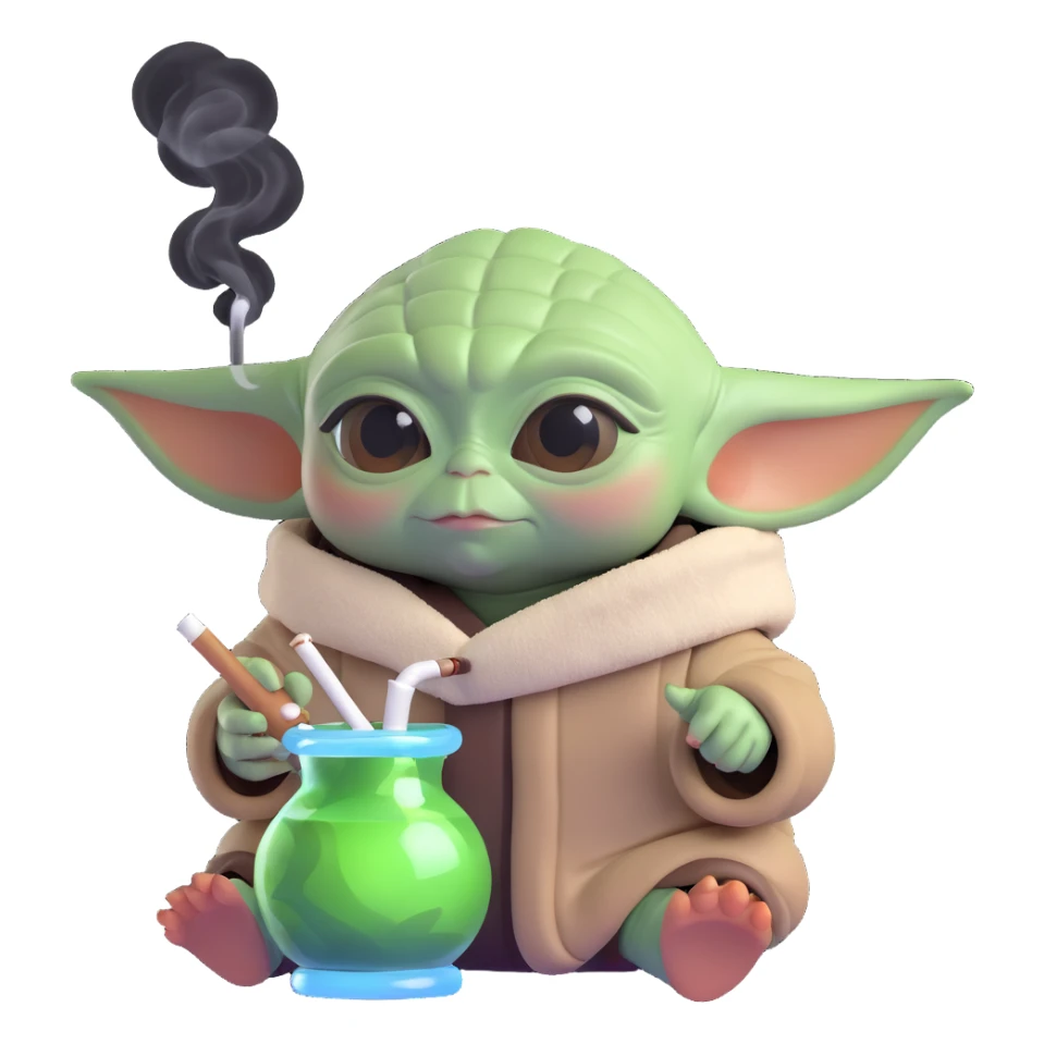 baby yoda smoking a bong, cannabis sticker