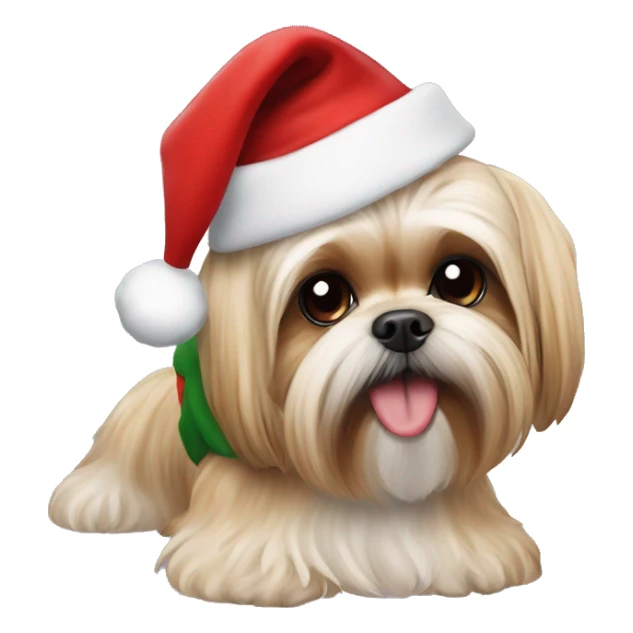 blonde shih tzu yorkie dog wearing a santa hat sticker