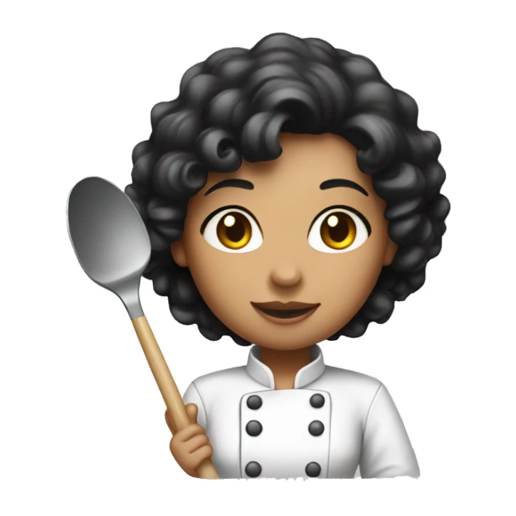 Chef female bring spatula black curly hair sticker