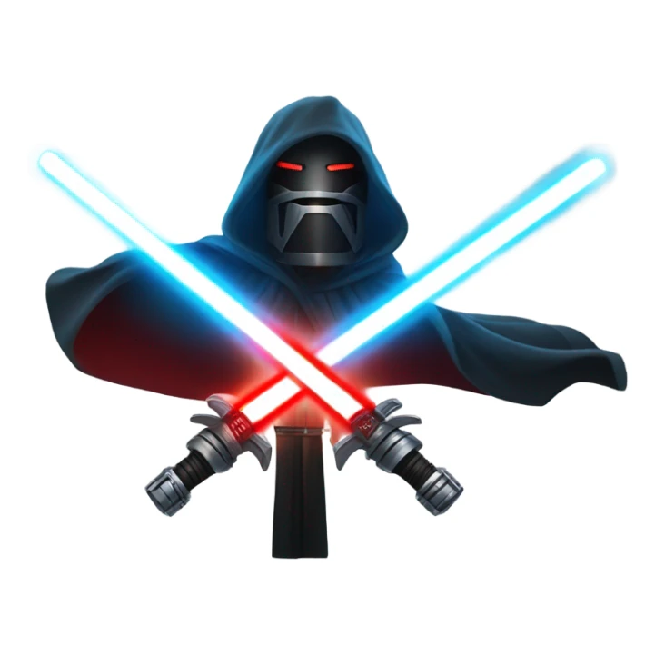 "A glowing lightsaber duel with one bright saber (blue or green) crossing with one dark saber (red or black), creating intense sparks and a dramatic glow in a dark, smoky background sticker