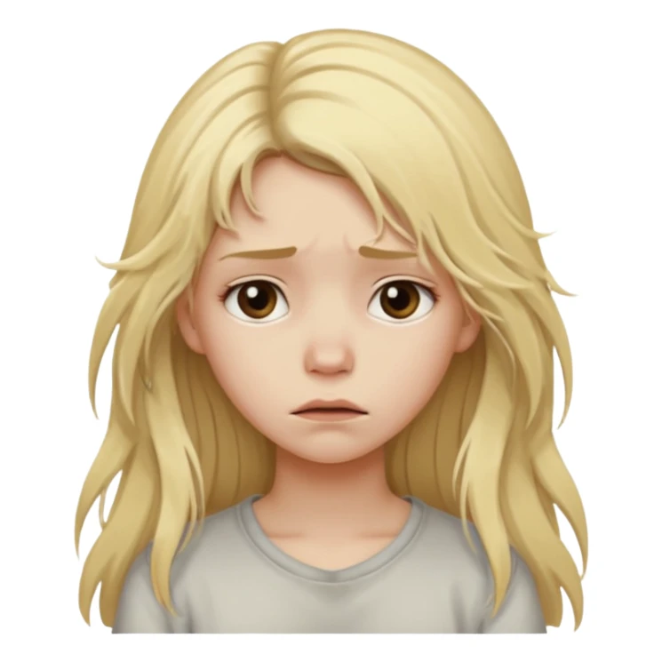 blonde girl, with long messy hair, and sad look sticker