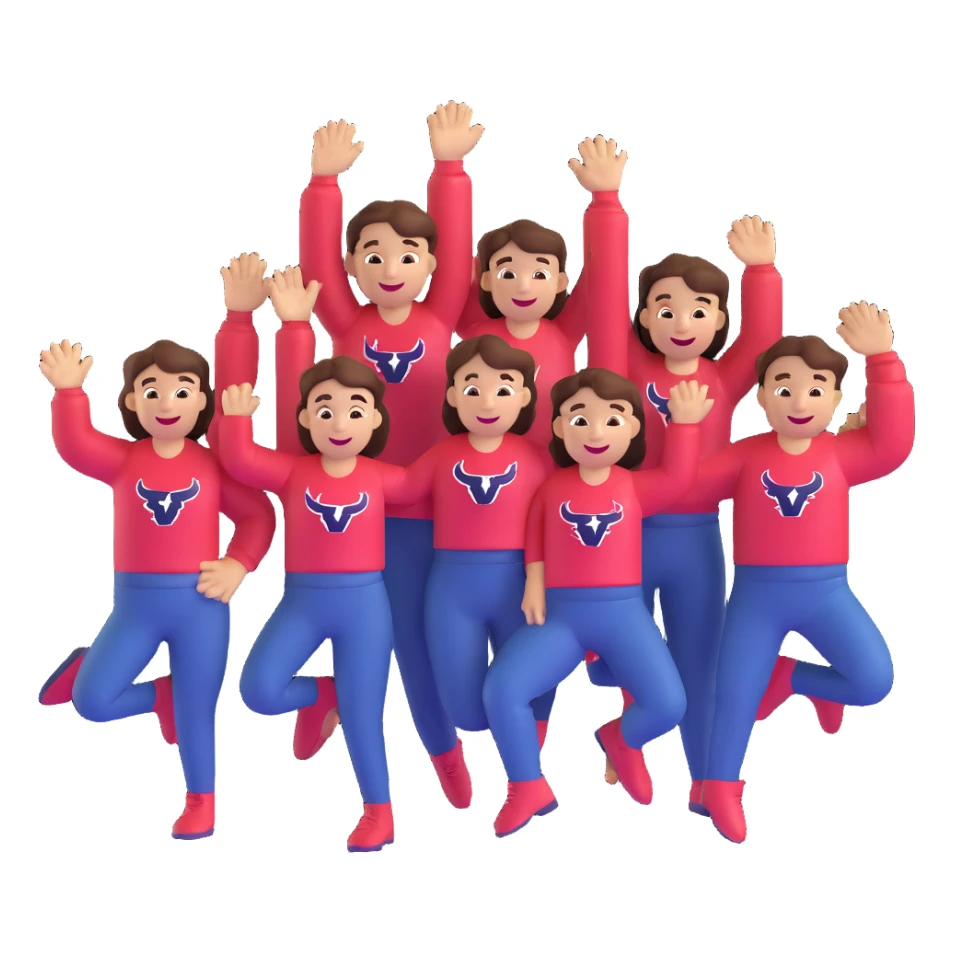 Texans with big smiles and celebratory poses, simple background sticker