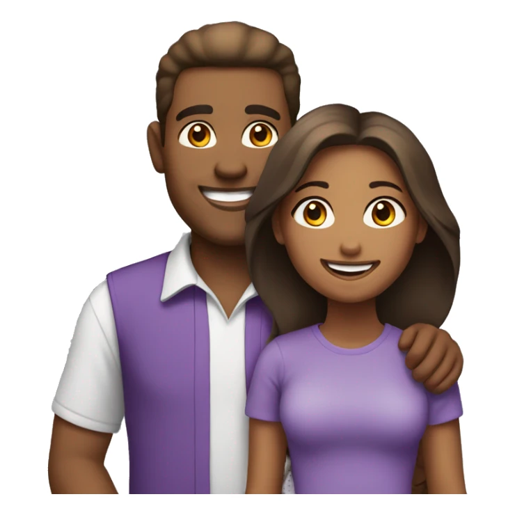 Brownskin girl with white man smiles in purple shirts sticker