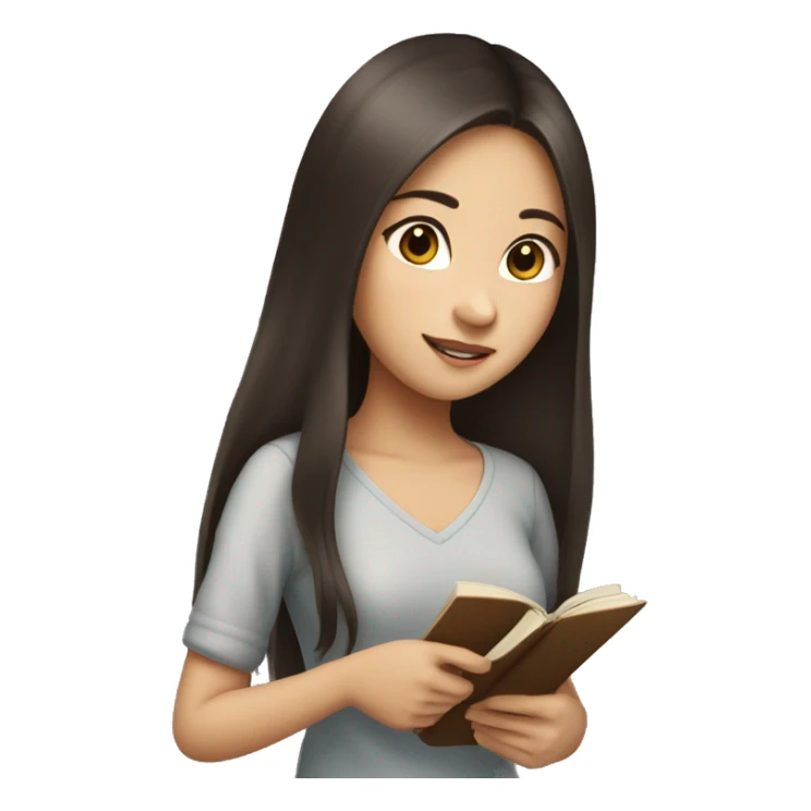 Asian girl with long brown hair and reading books  sticker