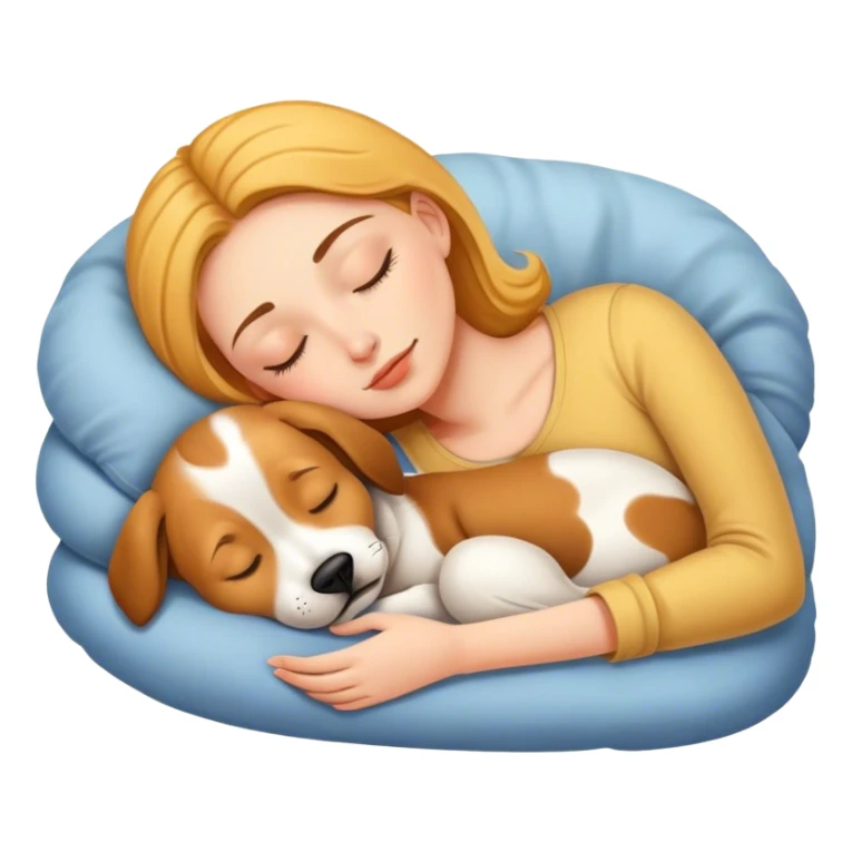 Woman sleeping with a dog sticker