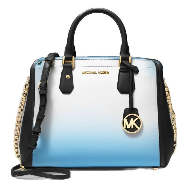 Realistic isolated white,sky blue,and black ombre Michael Kors satchel purse.  sticker