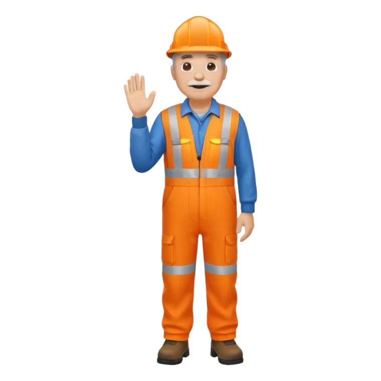 older engineer hi-vis orange overalls full body holding nothing sticker