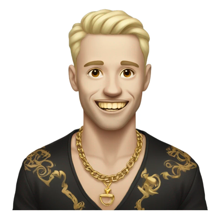 Pale skinned man with gold teeth with tattoos on his face sticker