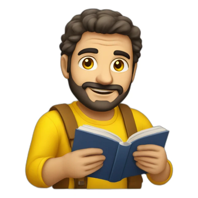 Armenian men with the yellow clothes reading book and looking at camera and smiling  sticker