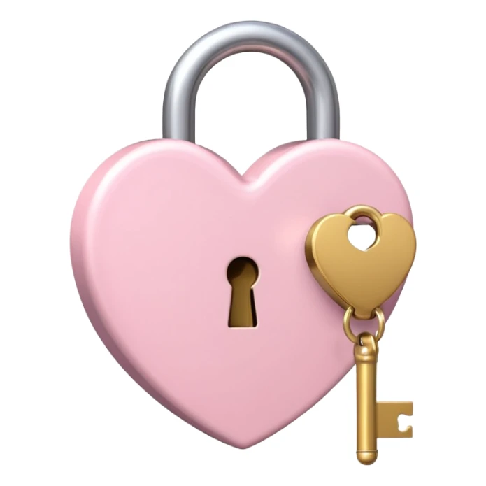 A light pink heart-shaped lock with a cute gold key beside i sticker