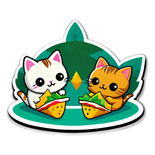 Kawaii Cannabis leaf and kittens eating tacos kawaii style  sticker