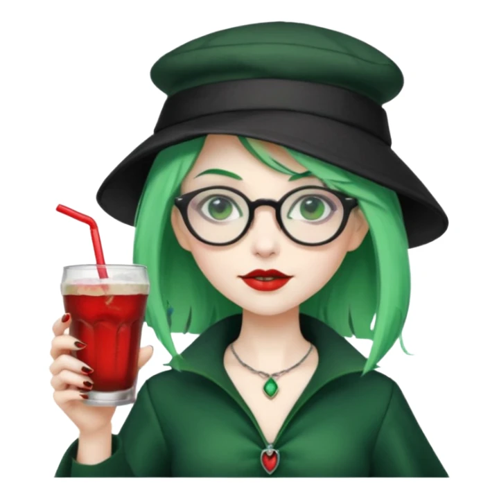 vampire green hair Drink holders with hat, wearing glasses, female sticker