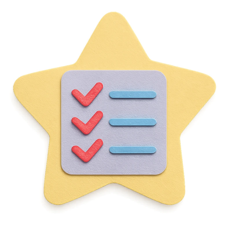 soft pastel cute star-shaped checklist icon with a pastel yellow background sticker