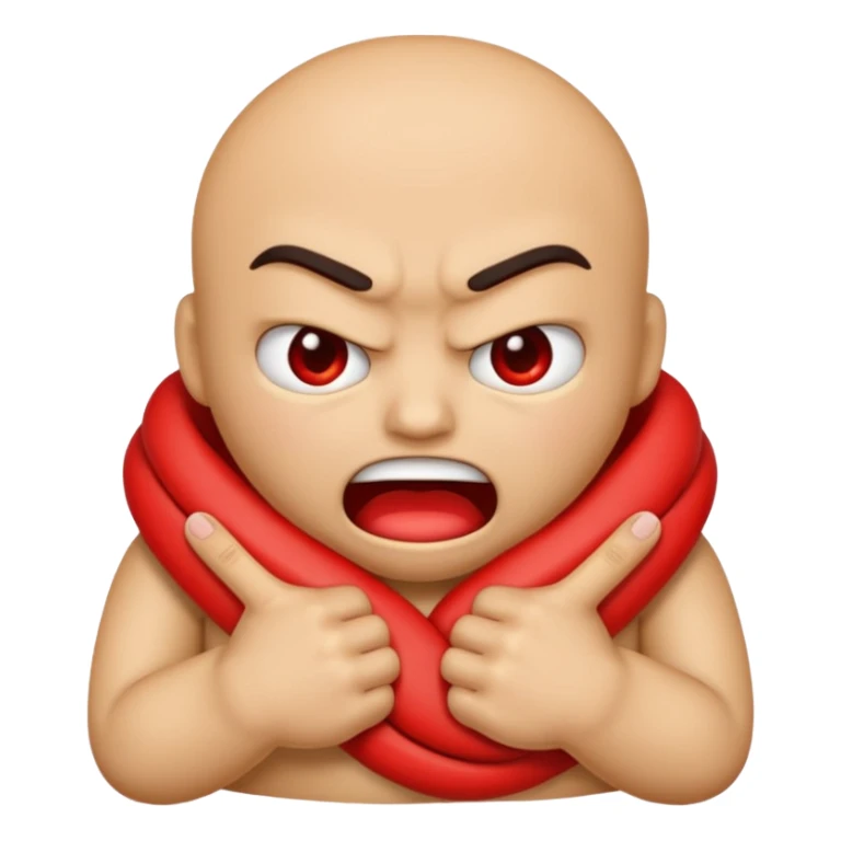 An emoji with their fingers wrapped around their neck and squeezing they looked mad sticker