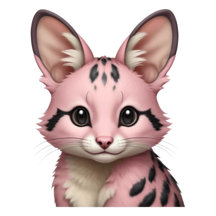 Pastel Pink, black-pointed, soft natural realistic romantic vintage antique divine beautiful elegant pretty precious cute young youthful  Fakémon-Pokémon-opossum-feline-mouse-serval-caracal-chinchilla-Minccino-Cinccino-Meowstic-rodent-hybrid-creature with a big fluffy bushy tail (full body) sticker