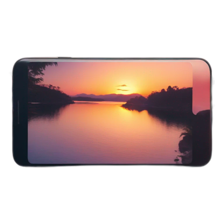 A phone in the camera app making a photo of a sunset sticker