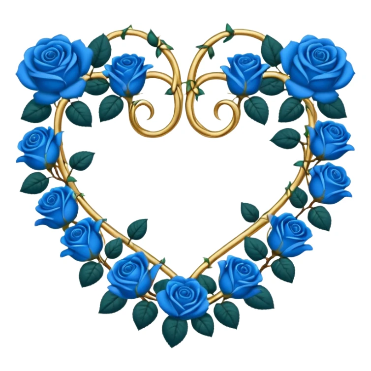 heart shape gold vine with blue roses border sticker