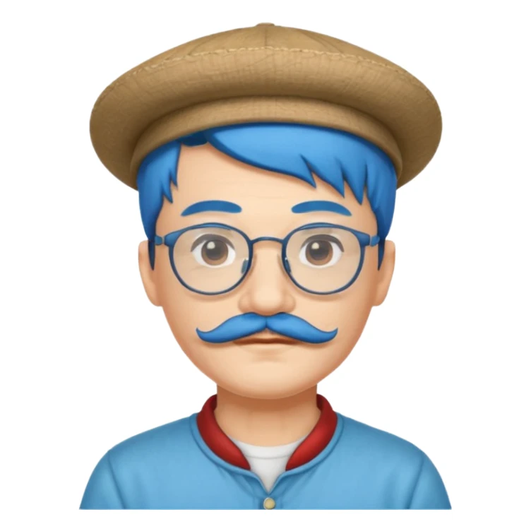 chinese man blue haired and hat and glassess and mustache sticker