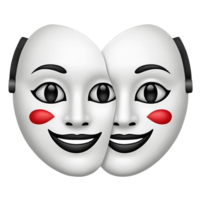 Half and half happy and sad theater face mask in one face mask, split down middle half smile half frown on white theater mask, black mouth black eyes sticker