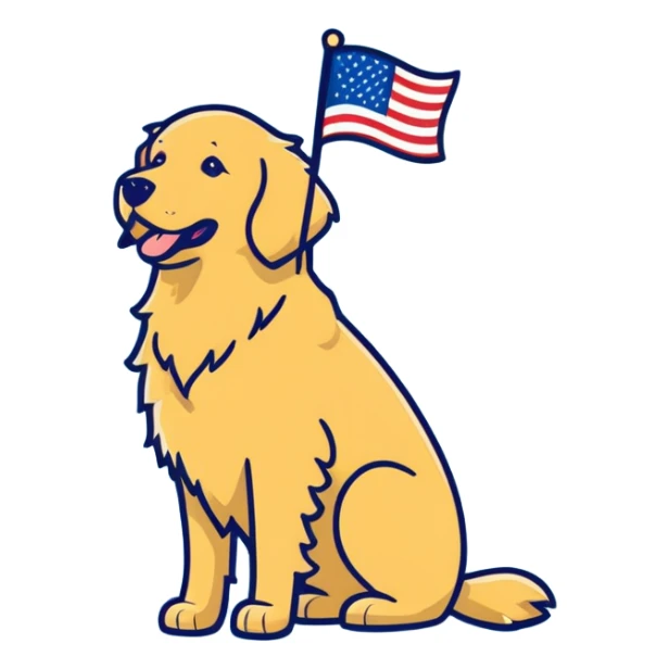 Golden Retriever with American flag sticker