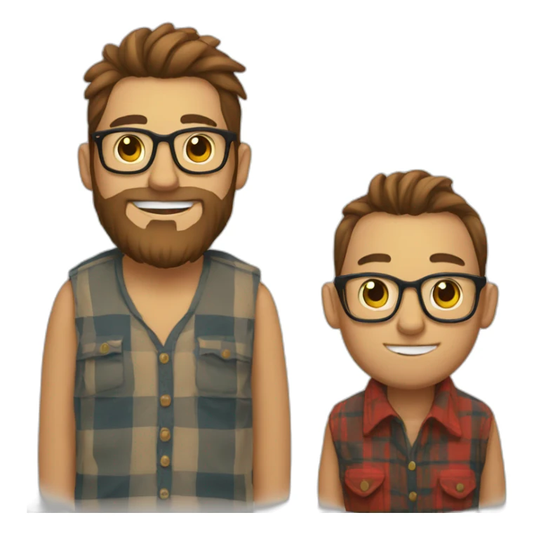 Guy wearing plaid with a full beard and man bun wearing glasses sticker