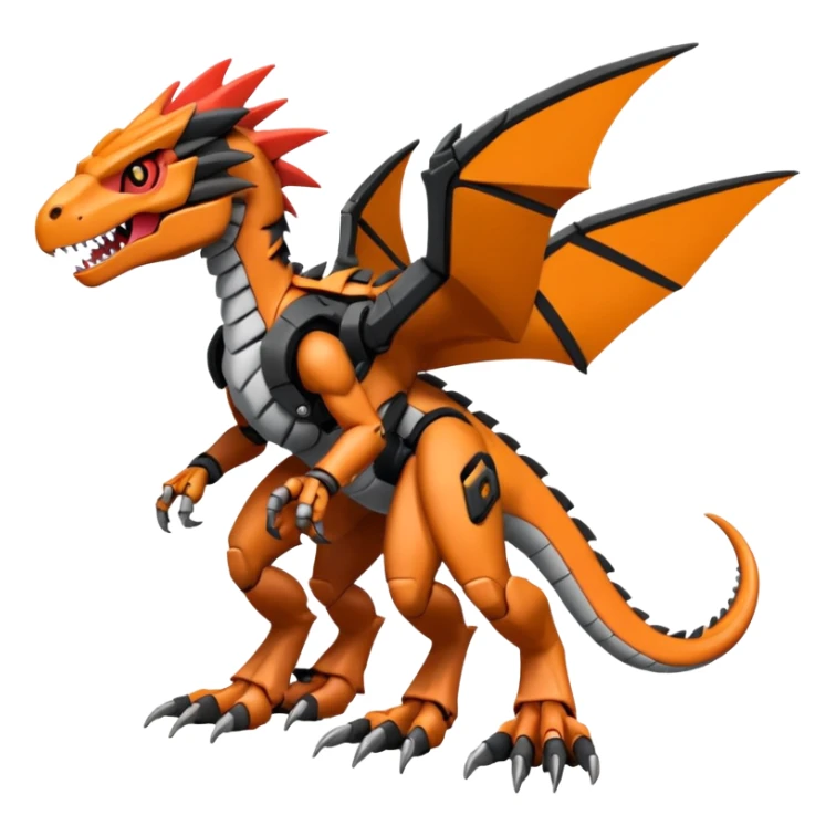 Cool Edgy Black Orange Digimon-Fakemon-Guilmon-Velociraptor-Dragon-Mecha full body sticker