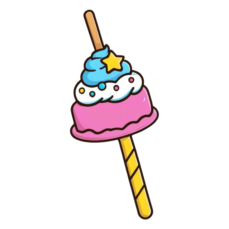cartoon sticker style magic wand with frosting and sprinkles sticker