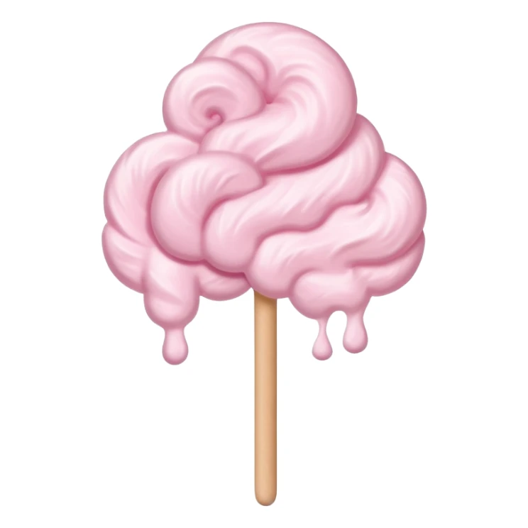 fluffy pastel pink cotton candy on a paper stick, soft and whimsical sticker