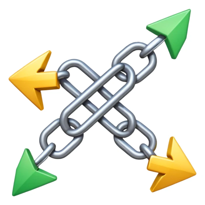 iPhone-style emoji of a chain link with an integrated forward arrow, symbolizing leading the way and purposeful connection, clean and energetic sticker