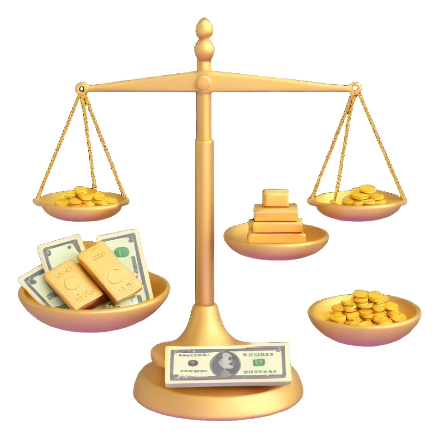 gold scale with money on one side and beauty products on the other sticker