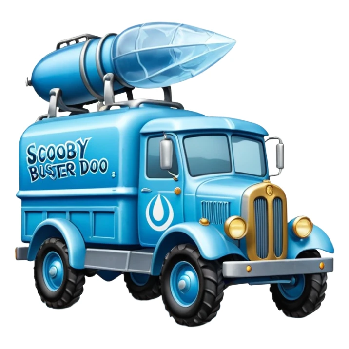 The Flintstones shiny ice-blue frozen Scooby Doo 1915 Lightning Bug busters liquidator’s antique long wheelbase off-road moving truck  sticker
