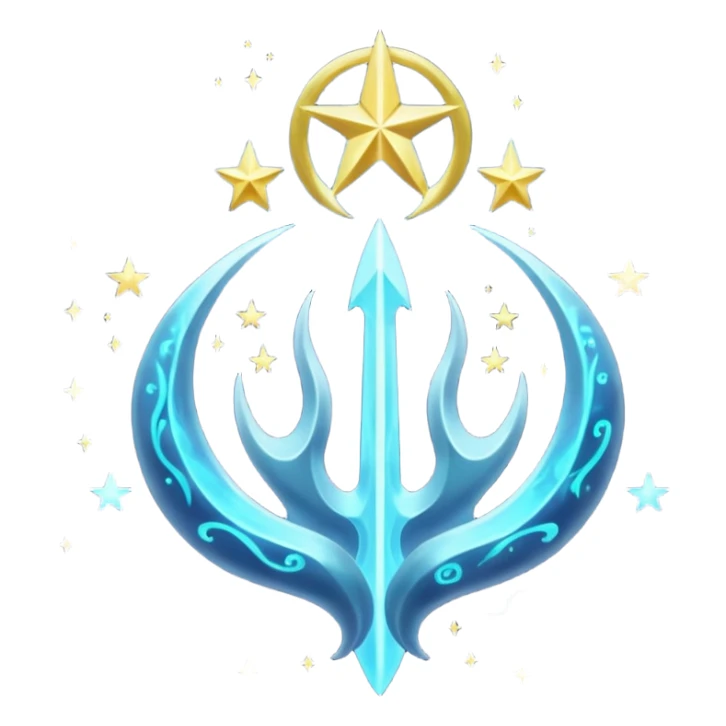 ghibli style cosmic trident with swirling stars sticker