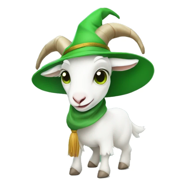 cute white goat with an all green witch hat  sticker