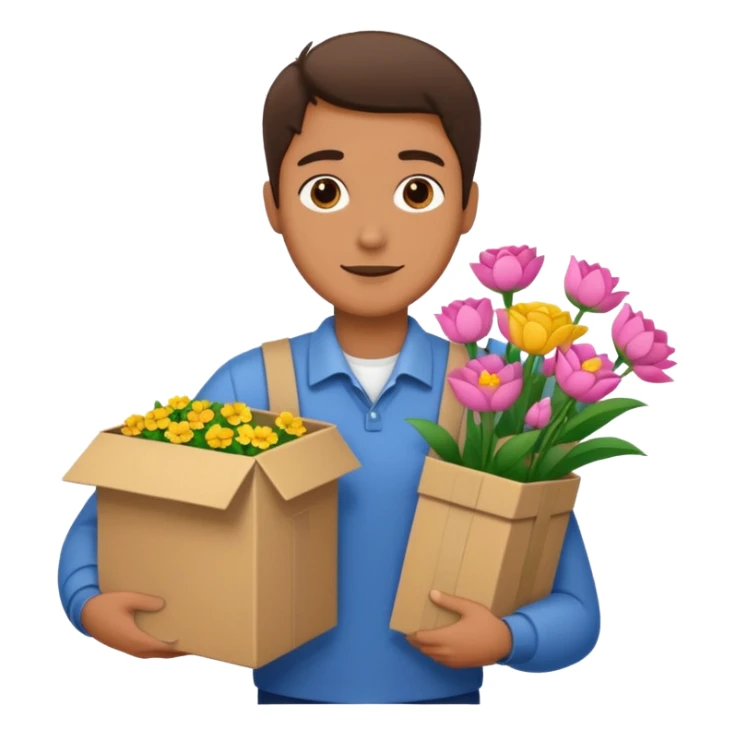 a man carries a box of flowers sticker