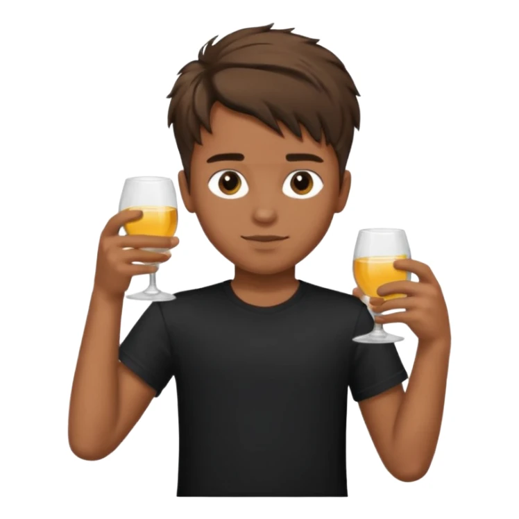  boy with locks hair black t-shirt put a glass  sticker