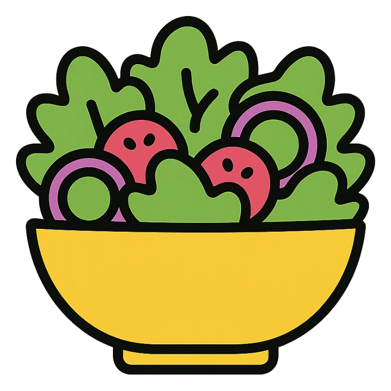 fresh green salad, vibrant and appetizing, in a bowl, modern flat color icon style sticker