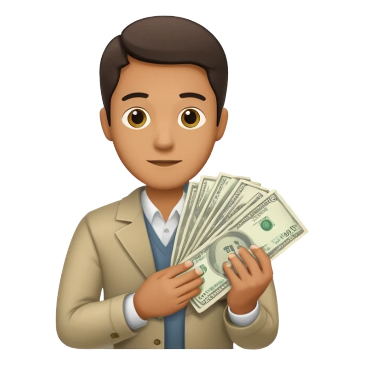 man holding lots of money sticker